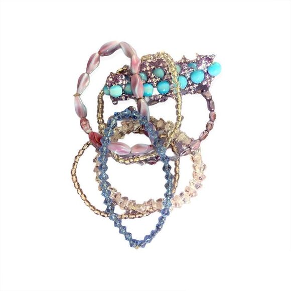 Blue lavender purple pink 6 strand glass bead stretch bracelets - Picture 5 of 8